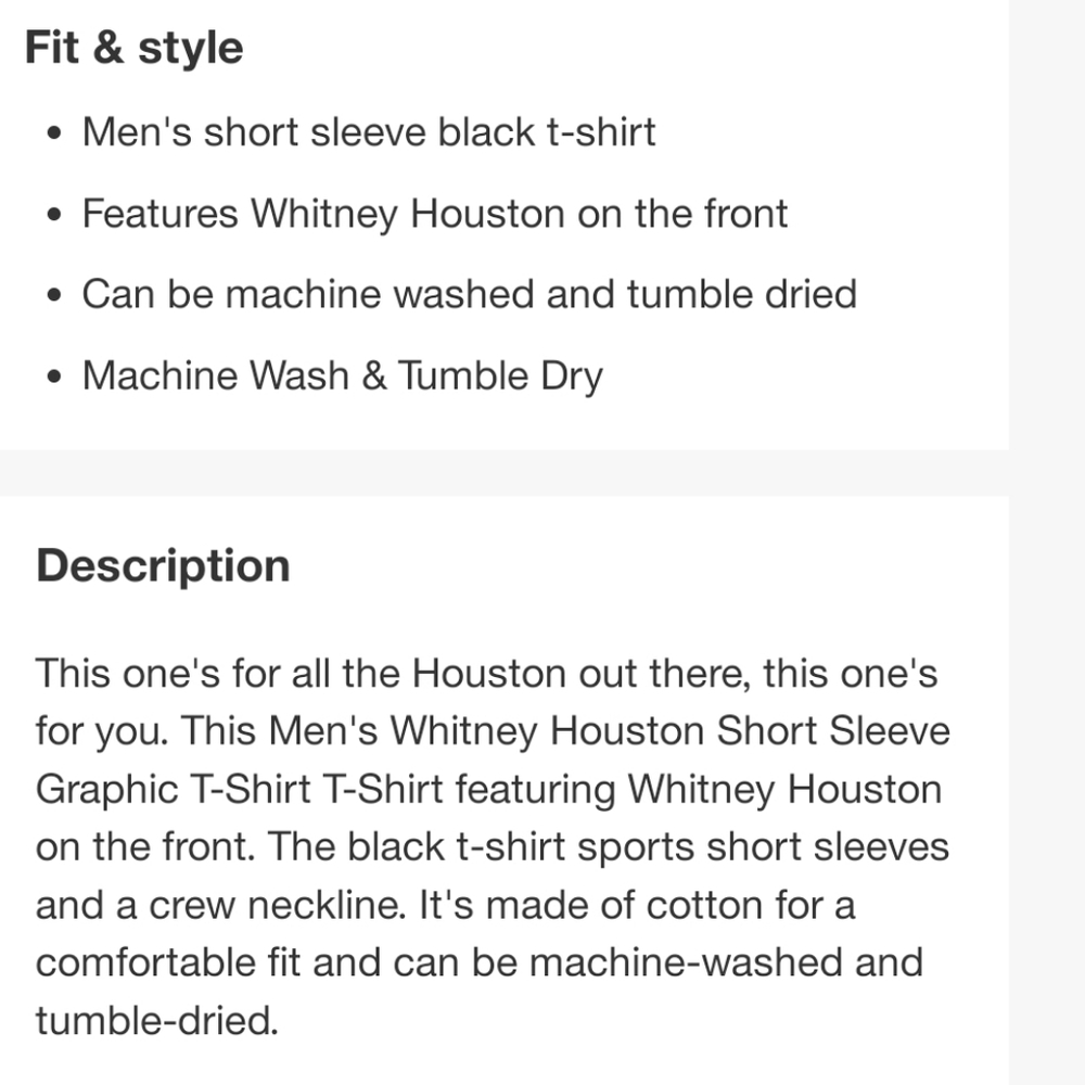 NWOT Men's Whitney Houston T-shirt - Picture 8 of 9